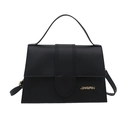 Borsa a mano quadrata nera minimalista con logo dorato e tracolla sottile rimovibile - Nero