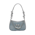 Borsa a tracolla chic in denim azzurro e pelle argento con fiocco e perle Y2K - Azzurro
