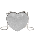 Sparkly silver heart shaped evening bag with fine glitter finish and metal chain strap - Silver