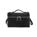 Sac à main élégant en cuir grainé noir avec fermeture éclair argentée et bandoulière - Noir