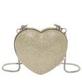 Sparkling gold heart evening bag with sequins and silver metal frame and long chain strap - Gold