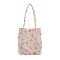 Borsa tote in velluto a coste rosa con stampe di ciliegie e lunghi manici a spalla - Ciliegia Rosa