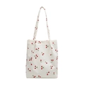 Borsa tote in velluto bianco con stampa di ciliegie rosse e doppi manici puliti - Bianco Ciliegia