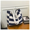 Grote canvas draagtas met klassieke blauwe en witte horizontale strepen voor dames - Blauw