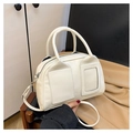 Weiße Boston-Handtasche im Retro-Stil mit Doppelgriffen und abnehmbarem Schultergurt - Weiß
