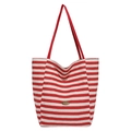 Grande borsa tote in tela a righe rosse e bianche con manici robusti e targhetta handmade - Rosso (Senza Ciondolo)