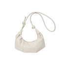 Chic beige crescent dumpling shoulder bag with pleated details and knot strap - White