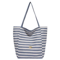 Borsa tote in tela spessa a righe bianche e blu con etichetta fatta a mano e spalline - Blu Senza Ciondolo