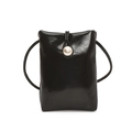 Bolso cubo minimalista de cuero negro con hebilla de perla y correa de hombro fina - Negro