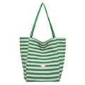 Borsa tote in tela a righe bianche e verdi con stemma fatto a mano e tracolle lunghe - Verde Senza Pendente