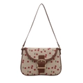 Minimalistische beige Canvas-Achseltasche mit Kirschprint und goldener Schnalle - Braun