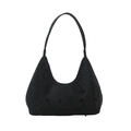 Borsa hobo nera minimalista con motivo a serpente testurizzato e tracolla - Nero