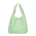 Green and white gingham tote bag with bow detail for summer casual shopping use - Green