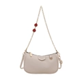 Creamy beige lychee leather underarm bag with strawberry charms and gold chain strap - White