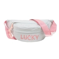 Blue-grey nylon sports fanny pack with pink Lucky print and adjustable strap - Off White