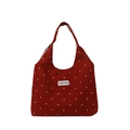 Rode canvas draagtas met wit bloemmotief en Creative Cat-label aan de voorkant - Rood