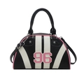 Three-color contrast bowling bag with pink number 96 patch and star rivets - Black