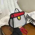 Borsa a tracolla stile fumetto 2D in tela rossa e grigia con bordi neri a contrasto - Rosso
