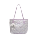 Light purple tote bag with geometric embroidery and white cloud plush charm - With Pendant / Light Purple