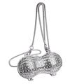 Mini bolso de fiesta con forma de cacahuete, diamantes de imitación y cadena de plata - Plateado