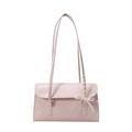 Bolso baguette rosa claro en cuero sintético con lazo de satén blanco y correa de cinta - Rosa