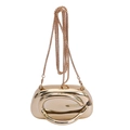 Mini golden metallic evening bag with round handle and detachable chain strap - Champagne