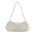 Sac sous le bras minimaliste en cuir verni blanc crème avec boucle en métal argenté - Blanc