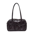 Sac fourre-tout en cuir PU marron brillant avec poches à cordon et détails de ruban - Marron