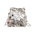 Borsa a secchiello chic con paillettes argento e tracolla a catena moda - Argento