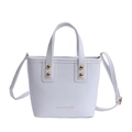 White bucket shoulder bag with gold rivets and elegant faux leather texture details - White