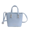 Light blue faux leather bucket bag with gold studs and adjustable shoulder strap - Blue
