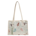 Chinese tote tas met goudvispatronen en jade kwastje op een witte achtergrond - Beige met Vissenpatroon