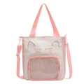 Sac bandoulière chat rose mignon avec oreilles 3D et broderie pour filles et étudiants - Rose