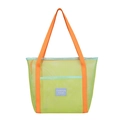 Neon yellow mesh beach tote with orange handles and blue label for summer swimming - Fluorescent Green