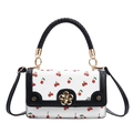 Borsa bianca con stampa ciliegia, manico intrecciato nero e chiusura a fiore dorato - Nero