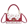 Borsa a mano bianca con stampa di ciliegie e chiusura a fiore dorato per donna moda - Rosso