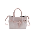 Chic beige pleated bucket bag with woven leather texture and metal buckle detail - No Pendant / Pink