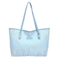 Gesteppte hellblaue Shopper-Tasche mit bunter Stickerei und großem Fassungsvermögen für Pendler - Ohne Anhänger / Blau