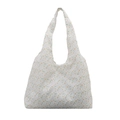 Witte canvas tas met gele bloemenprint en witte kanten borduurwerk details - Bloem