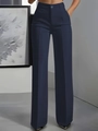 Detail of navy high-waisted straight trousers with sharp center crease and drape - 3XL / Dark Blue