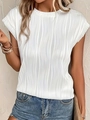 Haut blanc sans manches à texture plissée et col rond pour un style estival décontracté - Blanc