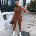 Streetstyle schmaler brauner ärmelloser Jumpsuit für Damen aus hochwertigem Polyestergewebe - Braun
