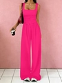 Chic rose pink square neck sleeveless top and wide leg pant set for casual summer wear - Rose Red