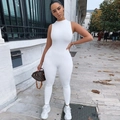 Sleeveless white slim-fit bodysuit jumpsuit with crew neck and long pants in white - XS / White