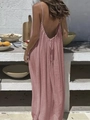 Detail of dusty pink backless dress with spaghetti straps and ruched drawstring ties - Light Pink - Ships The Same Day / S