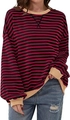 Dettaglio della felpa a righe rosse e nere con polsini beige e scollatura con cucitura a V - Taglia S / Top / Borgogna