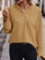 Detail of ginger yellow textured hoodie with buttoned henley neck and ribbed cuffs - S / Khaki