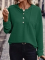 Deep green hooded jacket with pleated texture, long sleeves and Henley style buttons - Dark Green