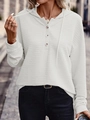 White textured waffle hoodie with three wooden buttons and adjustable drawstring hood - S / White