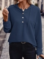 Navy blue waffle textured hoodie jacket with drawstring and henley button neckline - Aqua